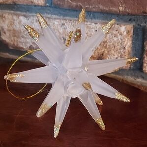 Christmas Ornament Acrylic Plastic Sputnik Starburst Spikes Gold Glitter Tips